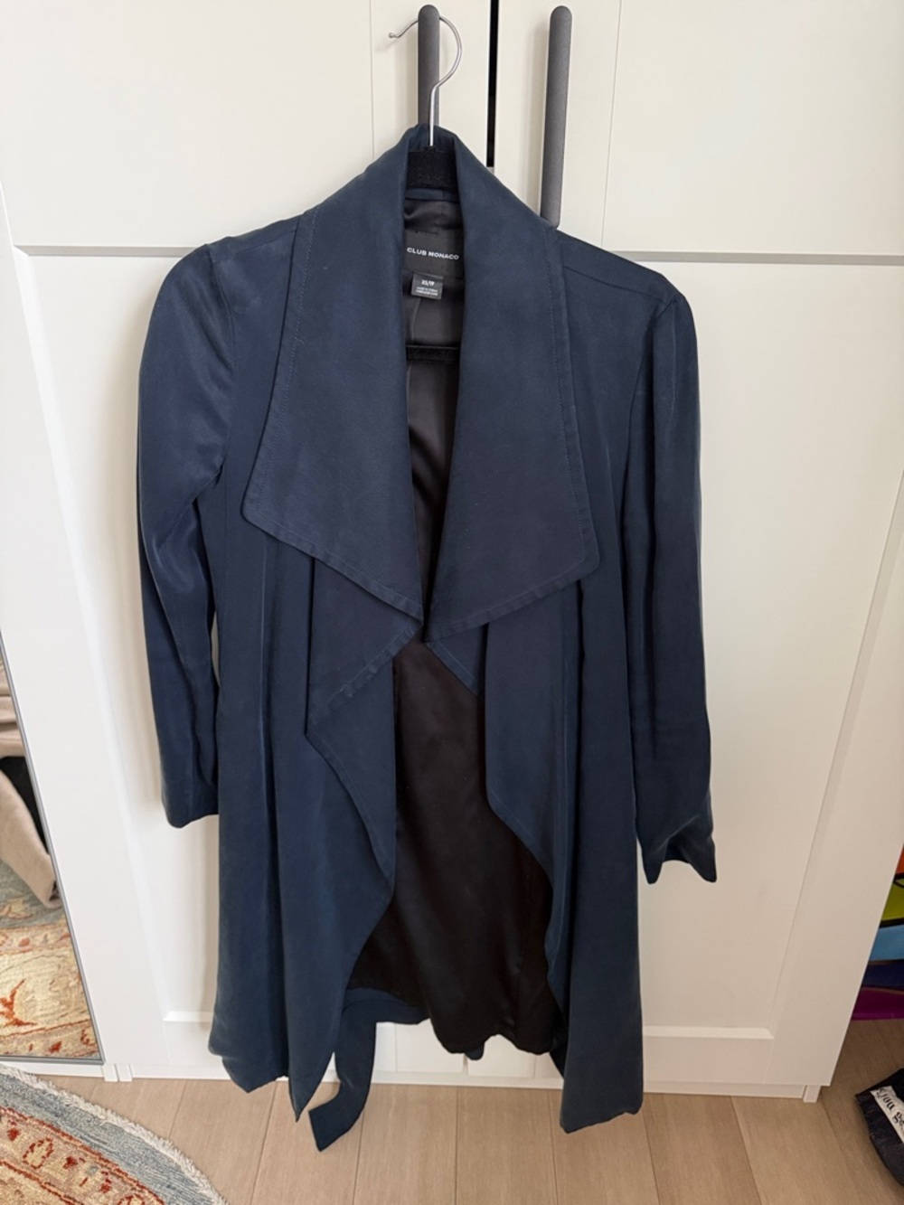 Club Monaco Navy Draped Waterfall Trench Coat